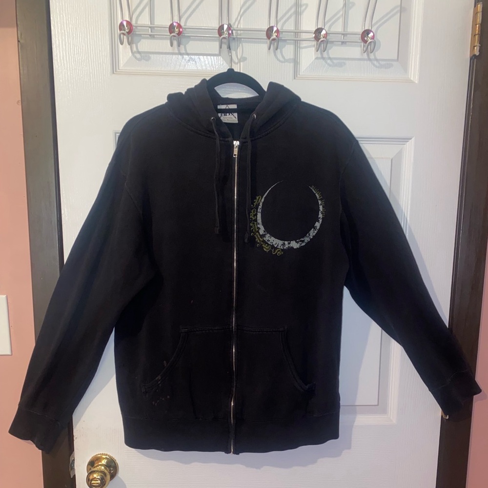 Vintage PLANES MISTAKEN FOR STARS Black Zip-Up Hoodie with Crescent Moon Design